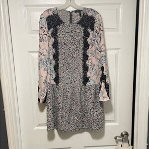 BCBGMaxAzria Floral Long Sleeve Dress in Pink and Black
